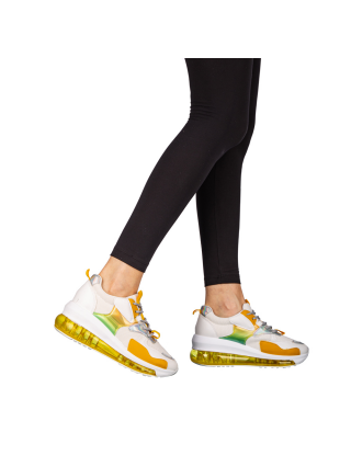Дамски спортни обувки, Дамски спортни обувки жълти от еко кожа и текстилен материал  Tursa - Kalapod.bg